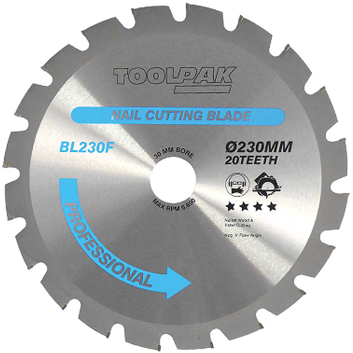 230mm x 30mm x 20T Nailed Wood TCT Saw Blade